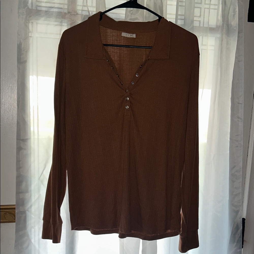 Maurices Long Sleeve Henley Top in Brown